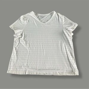 [Basic Editions] BOGO $1 White V-Neck Striped Short Sleeve Tee XL